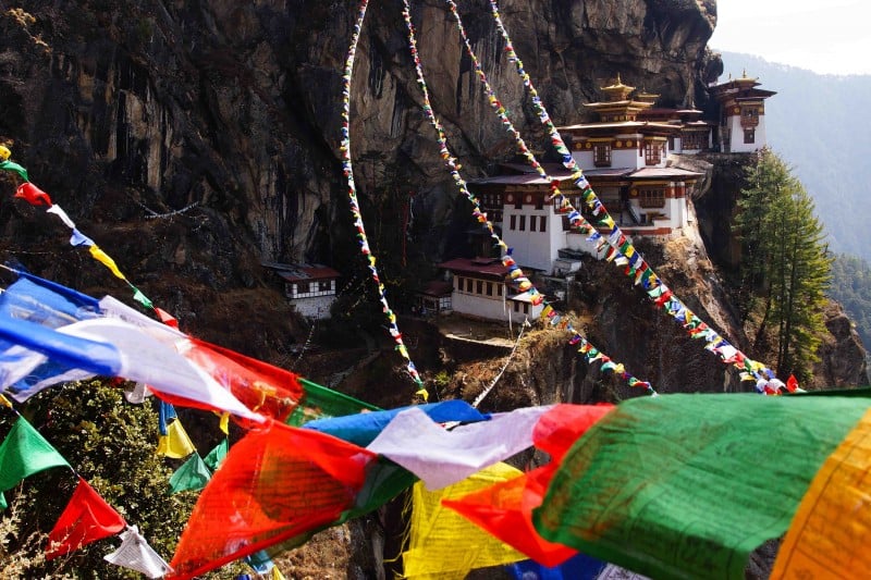 Het klooster Tiger's Nest in de bergen van Bhutan