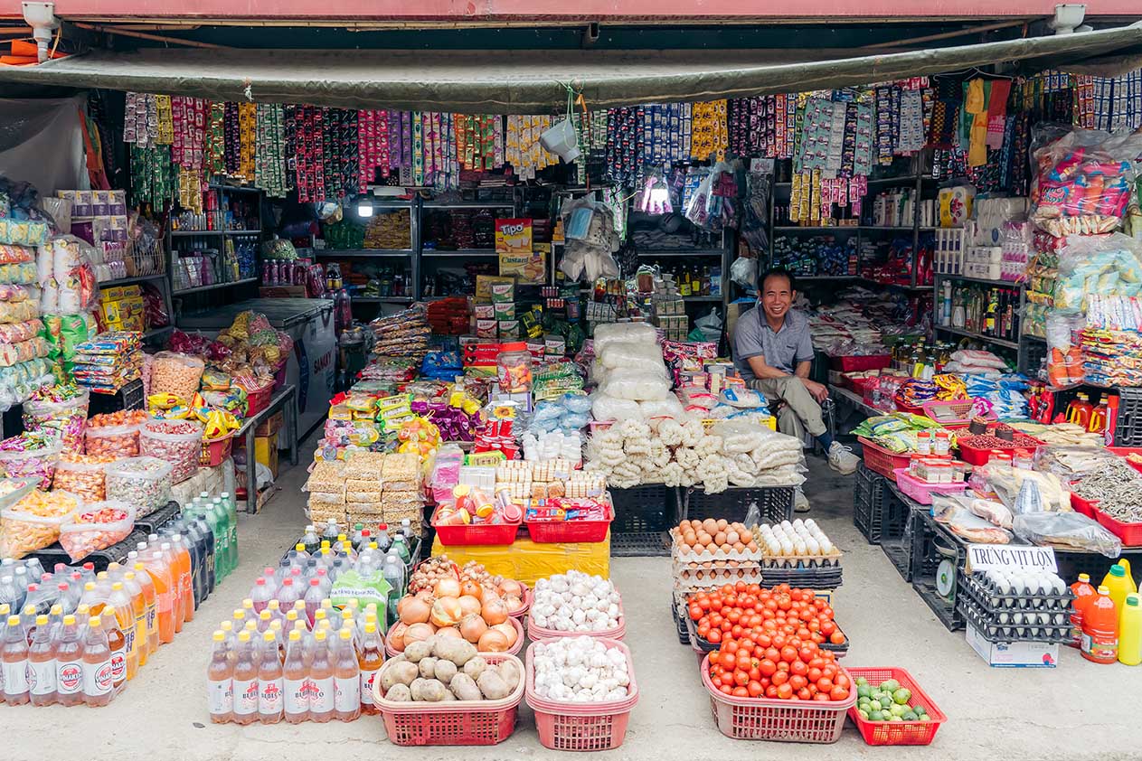kraam op markt Bao Lac Vietnam