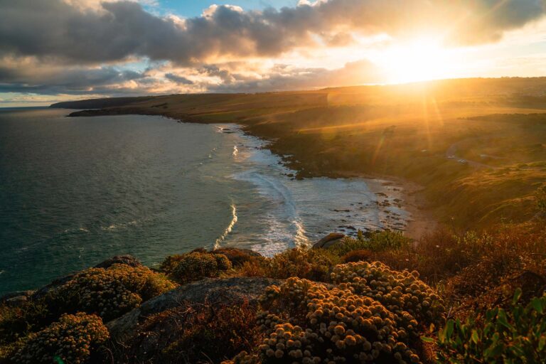 zonsondergang bij kust Victor Harbor Australië