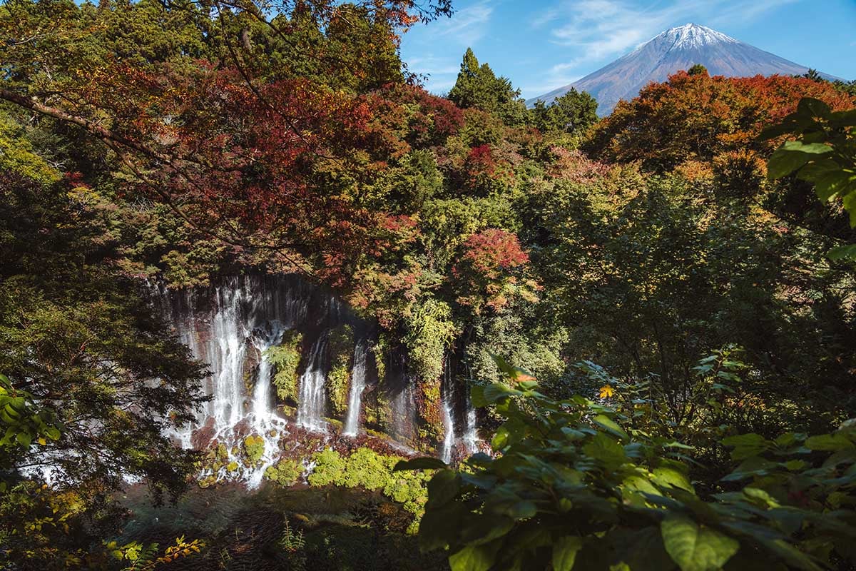 watervallen met Mount Fuji
