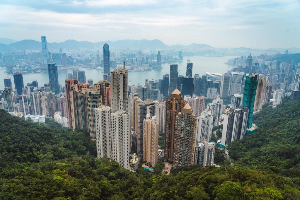 Skyline Hongkong van bovenaf gezien